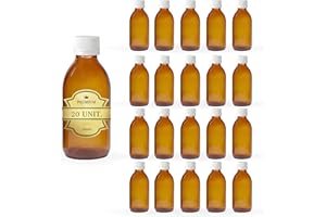 Espirito Rebelde 20 x Flacone Vuoto in Vetro Ambrato da 200 ml con Coperchio in Plastica - Flacone per Oli Essenziali, Cosmetici, Prodotti da Laboratorio, Farmaci - Aromaterapia