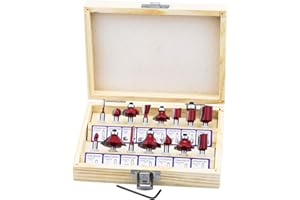 HSEAMALL 15Pezzi Set Frese per Legno, attacco da 6,35 mm 1/4 '' Set di punte per router con punta in carburo di tungsteno