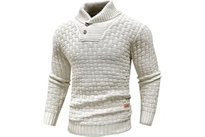 Qinfren Homme Pull à Col Roulé Pulls Basique Slim Fit Chaud en Maille Sweat Chaud Col de Pull-Over à Deux Boutons pour Hommes