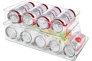 YAJIAYA Double Layer Foldable Fridge Can Organizer 2 Tier Automatic Rolling Can Dispenser for Fridge Kitchen Refrigerator Storage