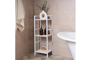 OHS Ladder Shelf 3 Tier Shelving Unit, Industrial Free Standing Storage Shelves for Living Room Bookcases Bedroom Wooden Shelf Unit with Metal Frame, All White - 80 x 30 x 24cm