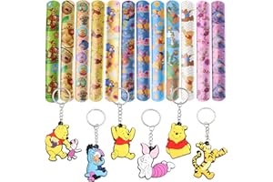 CLVSYH 24Pcs Fête Anniversaire Cadeau, 12Pcs Winnie Porte Clés + 12Pcs Slap Bracelets, Cartoon Keychain, Fournitures pour fêtes d'anniversaire d'enfants pour garçons et Filles