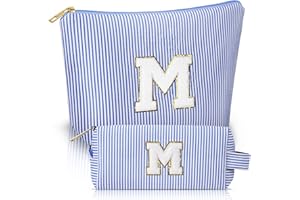 Aucuu Neceser Mujer, 2PCS Bolsa de Cosméticos de Viaje, Gran Bolsa de Aseo con Letras para Cosméticos, Artículos de Tocador, Regalo Cumpleaños Navidad para Hija, Novias, Mejores Amigas, Azul, M