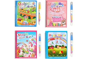Libro di Pittura ad Acqua per Bambini, 4 PCS Semazz Libro Magico da Colorare Acqua con Penna Acqua Riutilizzabile Lettera Unicorno Cartone Animato per 3 4 5 6+ Regali A