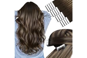 YoungSee Balayage Tape in Hair Extensions Human Hair Dark Brown Ombre Blonde Balayage Hair Extensions Tape Human Hair Silky Straight 14In 50G 20Pcs