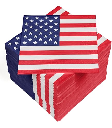 HEKU 100 tovaglioli a 3 veli, 33 x 33 cm, stelle e strisce, confezione assorbente e pratica, ideale per occasioni speciali