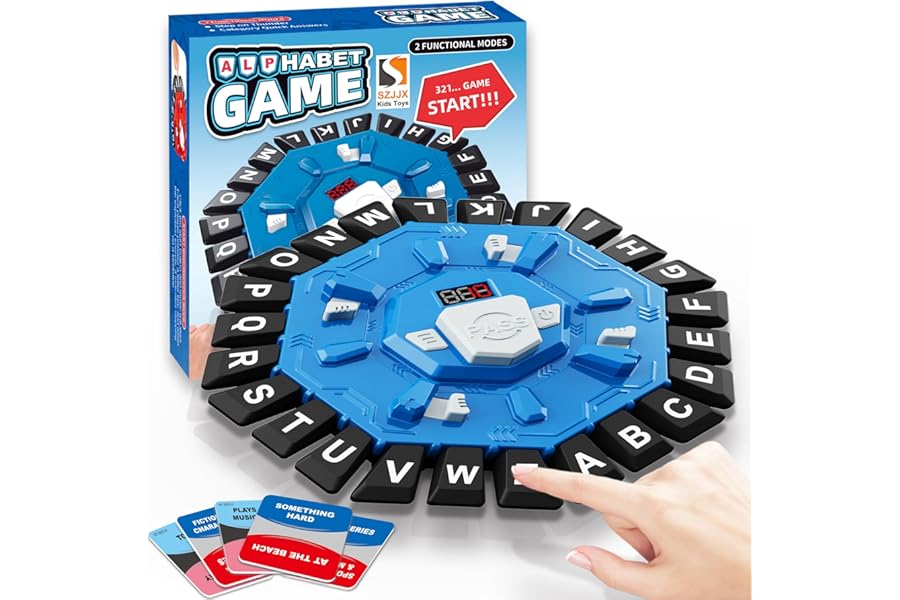 Word Game Family Board Games for Kids & Adults with 2 Modes,220 Topic Categories 24 Letters Pressing Game,Fun Fast-Paced Puzzle Games with English Pronunciation for Boys Girls Age 3+,2-8 Players,Blue