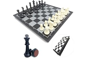 ChessEbook Echiquier Magnetique (Noir, Blanc) 36 X 36 cm, Portable Chess Board Voyage, Deluxe Pliable Jeux D'Échecs, Echequier, Pieces Aimanté