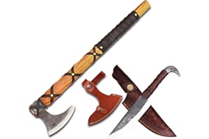 CraftTal 2 in 1 Wikinger-Axt mit Rabenkopf messer Geschmiedet 1095 Kohlenstoffstahl Palisandergriff Nordische Camping-Überlebensaxt mit leder scheide