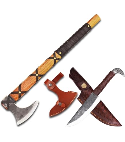 CraftTal handgemaakte Vikingbijl koolstofstaal blad rozenhout jacht camping outdoor nors bijl verjaardag kerstcadeau idee, bruin, bijl, modern