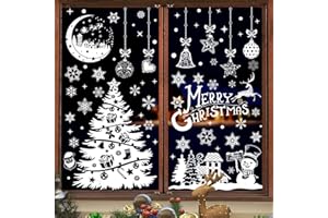 Nepfaivy Adesivi Natalizi per Finestre - 202 Bianche Vetrofanie Natalizie per Vetrine Riutilizzabili, Removibili Stickers natale finestre con Fiocchi di neve Renna, Natale Decorazioni Casa in Vetro