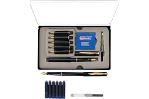 Kurtzy Fountain Calligraphy Pen Set with 6 Nibs, Cartridges and Ink Adaptor (14 Pieces) - Writing Fountain Pen with Blue Ink - Perfect for Gifting to Beginners and Adults