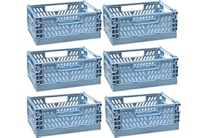 EURXLQ 6 Stück Klappbox,Klappkiste Körbe Aufbewahrung Zusammenklappbarer Tragbar Aufbewahrunskisten Bunt aufbewahrungskiste Geeignet für Küche,Bad,Büro,Schlafzimmer (Blau, 20×15×9cm)