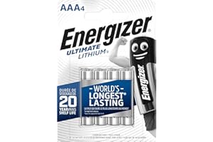 Energizer Ultimate Lithium - Piles AAA (Lot de 4) - La Pile AA Qui Dure Le Plus Longtemps au Monde - Longue durée pour appareils à Haute consommation - Conservation 25 Ans