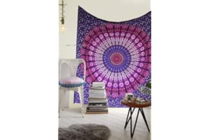 raajsee Indian Cotton Purple Tapestry Mandala Wall Hangings, Boho Throw Bohemian Bedding Queen Bedspread 140X210 CMS