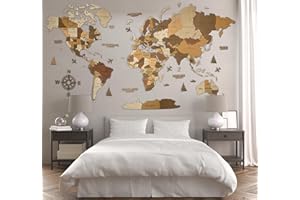 WoodLeo Hölzerne Weltkarte (Deutsch) - 3D Art Large Wall Decor - Karte Größe (M, L, XL) Jeder Anlass Geschenkidee - Wandkunst für Haus, Küche oder Büro (KALIFORNIEN, L (160x85 cm))