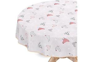ANRO Mantel de hule lavable, redondo, 120 cm, con dobladillo, gallinas, color gris