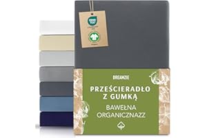 Prześcieradło Dreamzie 180x200 cm - 200x200 cm, 100% bawełna organiczna Jersey, wysokość materaca do 32 cm, hipoalergiczne, Oeko-Tex, ciemnoszary