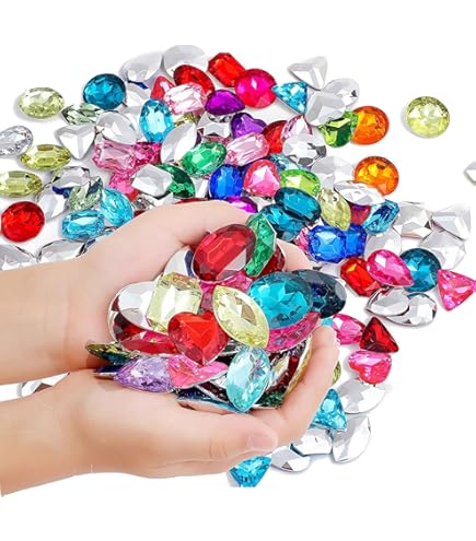 Yaomiao 150 Pcs Pirate Treasure Gems - Multi-color Acrylic Fake Jewels For Party Decor