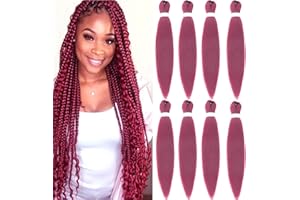 LDMY Pre-stretched Braiding Hair-26inch 8pcs/pack Hair for Braiding Burgundy Wine Synthetic Kanekalon Hair for DIY Wigs and Braids