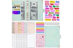 Budget Binder A6,AOTUAO 30pcs Leather Notebook Budget Binder with Cash Envelopes for Budgeting,Budget Binder with Zipper Envelopes,Money Organizer for Cash,Budget Sheets and Label Stickers-GreenMarble