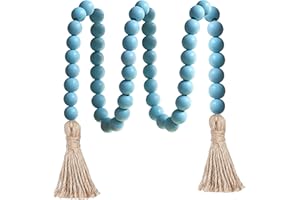 Meplait 39in Wood Bead Garland Farmhouse with Tassels,Versatile Prayer Beads Boho Chic Wall Hanging Home Decor (Light Blue)