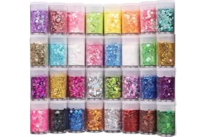 Nuangoo Glitter Polvere 32 Colori Set di Polvere Glitter Decorazioni,paillettes per unghie per Faccia,Corpo,Costumi,Trucco,Pittura