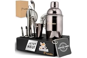 FuchsBar Cocktail-Set, 8-teilig, Edelstahl, mit Shaker, Barsieb, Löffel, Rezeptkarten & Zubehör – Perfektes Bar-Set für Zuhause, Partys & als Geschenk