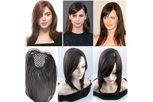 LesafeV Parte libera un pezzo clip in topper 35 cm super morbida base di seta testa fronte parrucca con frangia dritto Snythetic sostituzione nero marrone