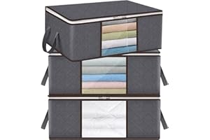 Pavlleen 3 Stück 35L Aufbewahrungstasche, Faltbare Aufbewahrung Boxen, mit Klarem Fenster, Unterbett Aufbewahrungsbox, Aufbewahrungsbehälter zum Organisieren von Bettdecken, Decke Kleidung T-Shirts