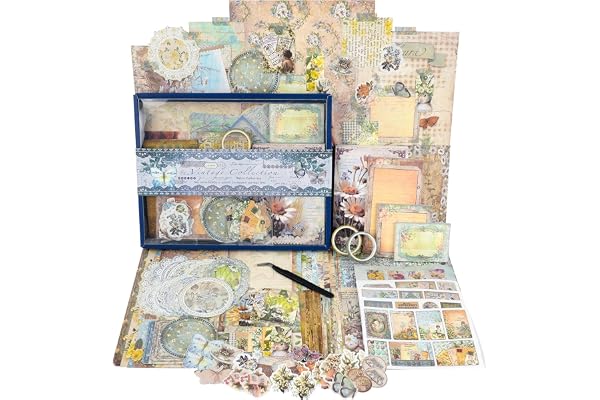 Funto Kit de scrapbooking (96 PCS), Collection Vintage - Pays des Merveilles, parfait pour les matériaux de scrapbooking à bullet, les planificateurs DIY, l'artisanat et le collage.