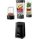 Philips HR2603/90 Mini-Standmixer, 350 W, mit Trinkflasche und Zerkleinerer, Schwarz