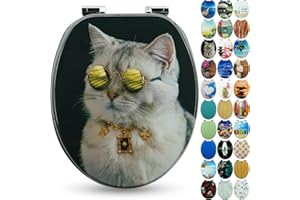 Sanfino® Premio Sedile WC ammortizzato - Copriwater Universale di alta qualità in legno, tanti motivi colorati, seduta comoda, facile da montare con istruzioni di montaggio incluse - "Boss Cat"