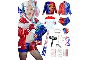 CHOUGLOW Quinn Kostüme,Mädchen Bösewicht Suicide Kostüm Mädchen Cosplay Costume für Halloween Weihnachten Karneval Joker Cosplay