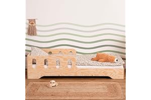 smartwood Cama Infantil TILA 6 70x140 con somier y barandilla - Madera Cama Montessori a RAS de Suelo para niños y niñas 140x70 - Madera Natural