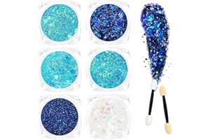 AOOWU Gel de Purpurina, 6 Piezas Brillantes para la Cara, Gel Corporal con Purpurina para Rostro y Cuerpo, Autoadhesivo, Carnaval Glitter Maquillaje para Festival, Mascarada y Fiesta (Azul)