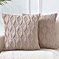 IIEPECA 2 Pack Cushion Covers Soft Cozy Plush Short Faux Wool Velvet Decorative Sofa Throw Pillow Covers Luxury Style Cushion Case Pillow Shell for Couch Sofa Bedroom Pillow Square (Khaki, 16x16inch)
