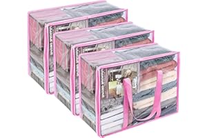 Vieshful 40L 3 Piezas Cajas Almacenaje Ropa Organizador Armario Plegable Bolsas para Guardar Ropa Claro Bolsas Almacenaje Ropa Plastico para Mantas, Edredones