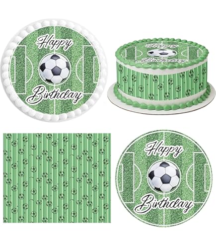 SAMSYOKI 24 stuks taartdecoratie voetbal, Happy Birthday taarttopper voetbal, voetbaldecoratie, verjaardag kinderen, voetbaltaartdecoratieset voor voetbal, thema, verjaardagsfeest