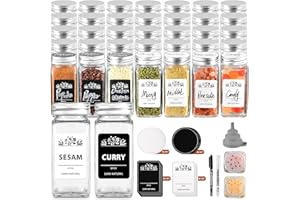 FNLLC Barattoli Spezie,35 Contenitori Spezie 120ML,Barattoli Spezie per Cucina,Barattolo di Vetro Quadrato per Spezie,Barattolo per Spezie in Argento,Imbuti, Setaccio, Adesivi