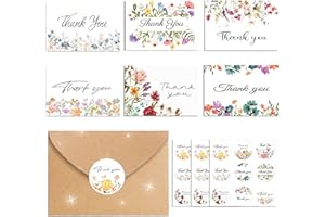 BACH AND BOUJEE 24 pack wildflower floral cartes de remerciement avec enveloppes enveloppes rustiques pour les mariages de douche de bébé d'anniversaire