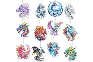 Eiapadeor Dragon Diamond Art Keychains - 12 Pcs Diamond Painting Keychains Small Crafts Kit, DIY Rhinestone Gem Art Kit for Adults