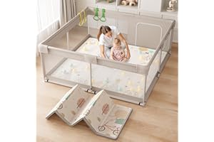 Lertantri Kojec dla niemowląt, z matą do zabawy, 150 x 150 x 68 cm, rozmiar XXL, kojec z oddychającą siatką z czterech stron i przyssawkami