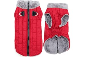 JoyDaog Manteau chaud en polaire pour chien avec harnais durable Buitl dans anneau en D, veste imperméable pour chiots de petite taille, gilet pour l'hiver froid, rouge, taille XS