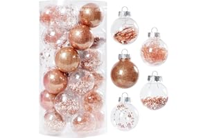 SinLaw decorazioni per l'albero di Natale, 30 pezzi di decorazioni per l'albero di Natale, set di decorazioni natalizie in plastica con gancio infrangibile (Oro Rosa)