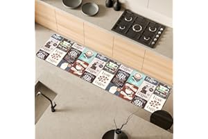 Comart - Tappeto Cucina Malaga - Passatoia 100% PVC - Antimacchia - Antiscivolo - Impermeabile - Tappetino Lavabile in Lavatrice - Corsia Moderna per Cucina e Corridoio - Vintage Coffee - 55x230 cm
