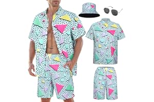 HARNYLOOM Camicia Hawaiana Uomo T-shirt Manica Corta Festa Hawaiana Camicia Pantaloncini Cappello Occhiali da Sole Estate Tropicale Aloha Vacation