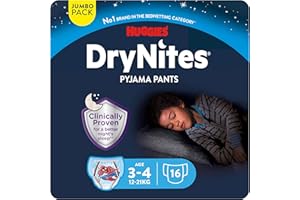 DryNites Huggies Calzoncillos absorbentes para niño 3-5 (16-23 kg), Clínicamente probado con 5 capas de protección nocturna, 16 pañales de noche
