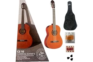 Eko CS-10 Classic Guitar 4/4 Bundle Pack - Chitarra Classica Natural + Borsa Leggera di Trasporto Chitarra + Accordatore Elettronico + Tre Plettri Nero