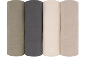 Peepeemax Langes Coton BéBé 60x60cm, Mousseline Lange Bebe Lot de 4, Extra Doux Absorbant Respirant pour Nouveauné Peau Sensible, Carrés de Mousseline pour Garçons et Filles, Gris